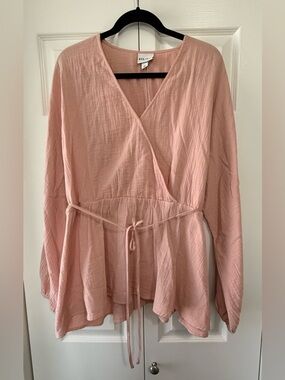 Ava & Viv Blush Pink Peplum Wrap Top 2X Cotton Boho Tie Waist